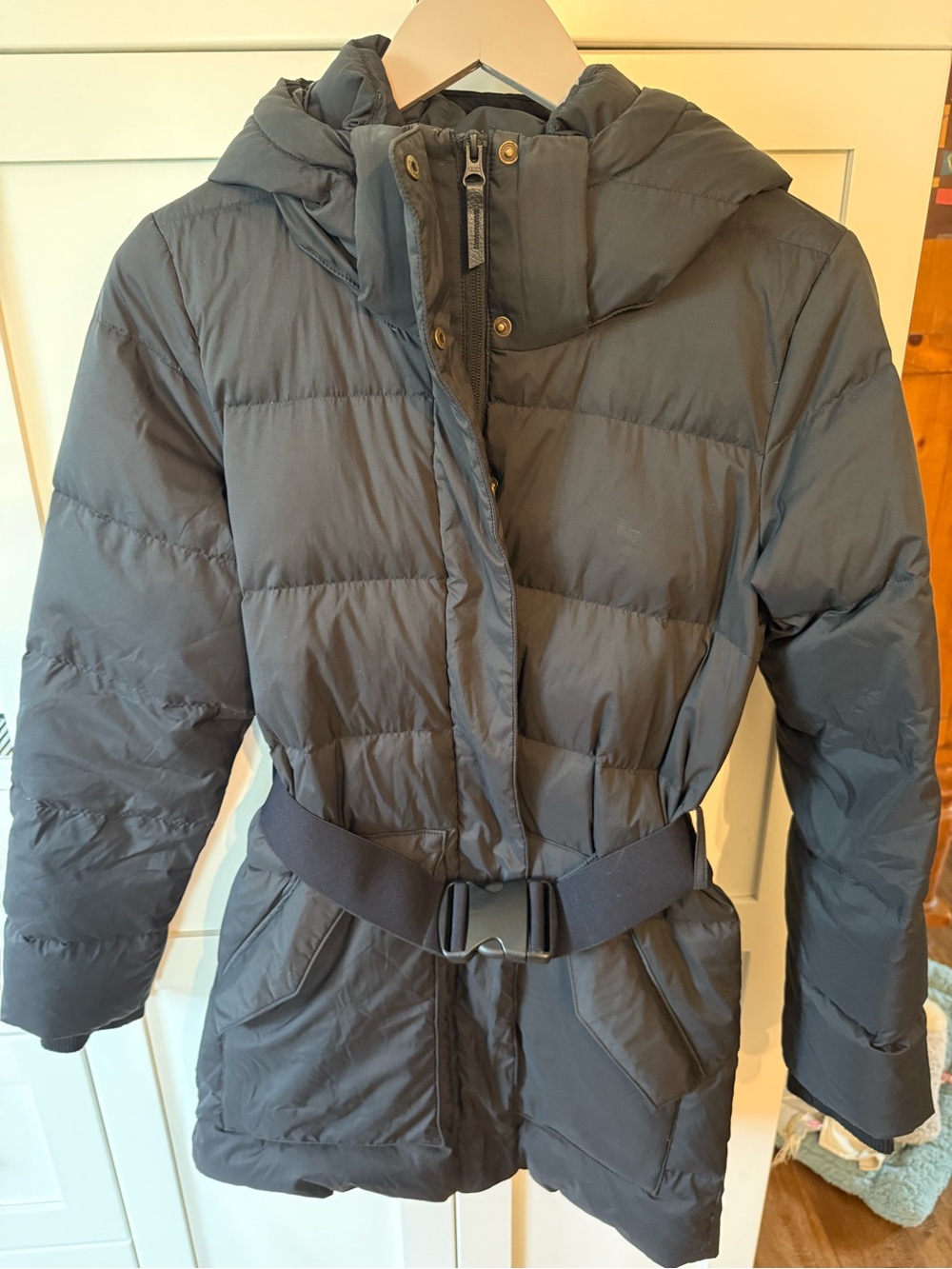 Alpine Design Black Hooded Quilted Puffer Coat with Belt
